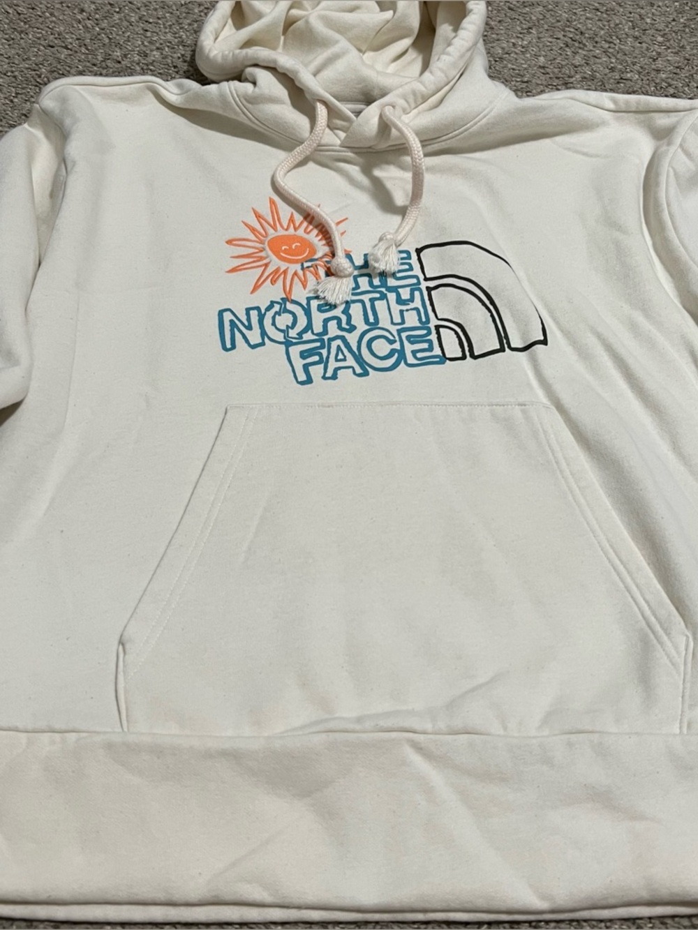 The North Face Women’s Cream Pullover Hoodie with Graphic Sun and Logo Medium